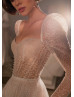 Long Sleeves Ivory Glitter Tulle Sparkly Wedding Dress
